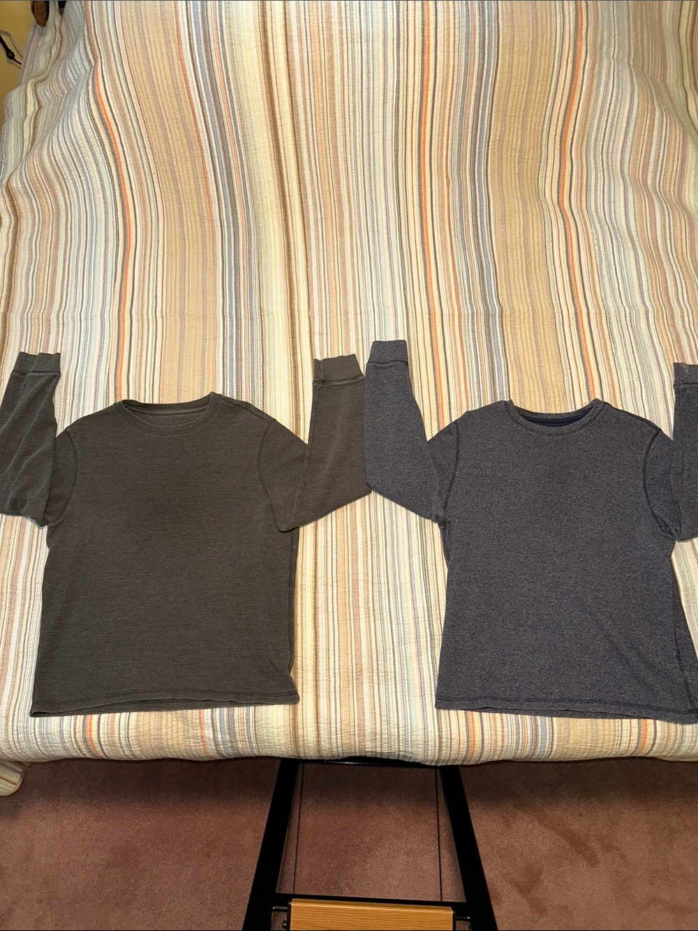 Pair of used Faded Glory Men's Long Sleeve waffle Henleys - Charcoal&Navy